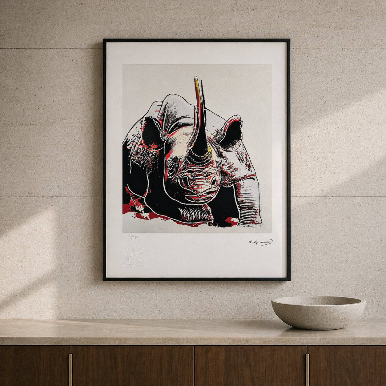 Andy Warhol Rhino (Animali) Litografia Arches 300gsm 42x59 cm