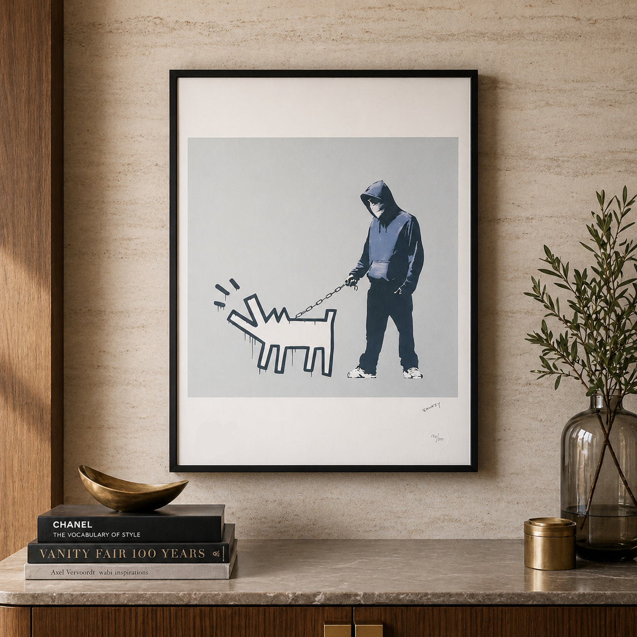 Banksy Barking Dog (Grigio) Litografia Arches 300gsm 42x59 cm