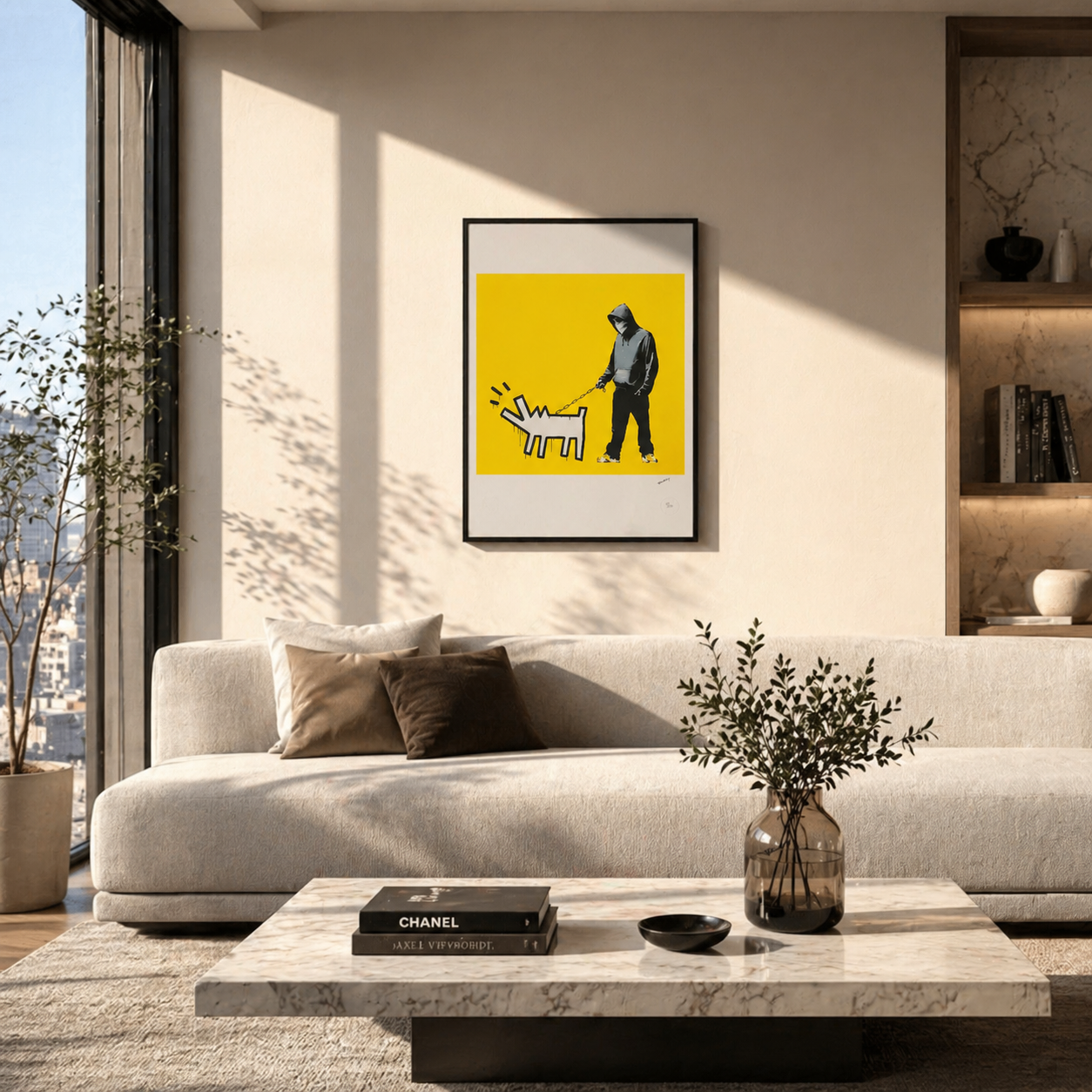 Banksy Barking Dog (Giallo) Litografia Arches 300gsm 42x59 cm