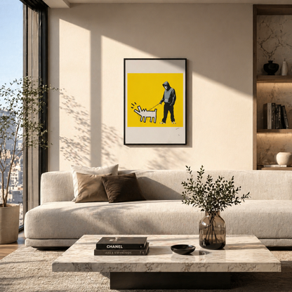 Banksy Barking Dog (Giallo) Litografia Arches 300gsm 42x59 cm