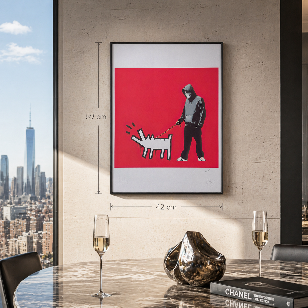 Banksy Barking Dog (Rosso) Litografia Arches 300gsm 42x59 cm