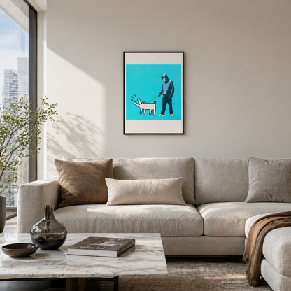 Banksy Barking Dog (Turchese) Litografia Archi 300 g/m² 42x59 cm