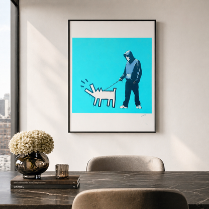 Banksy Barking Dog (Turchese) Litografia Archi 300 g/m² 42x59 cm