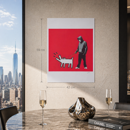 Banksy Barking Dog (Rosso) Litografia Arches 300gsm 42x59 cm