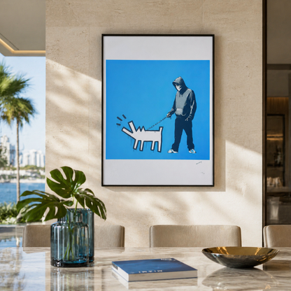 Banksy Barking Dog (Blu) Litografia Arches 300gsm 42x59 cm