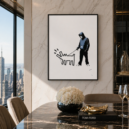 Banksy Barking Dog (Bianco) Litografia Arches 300gsm 42x59 cm