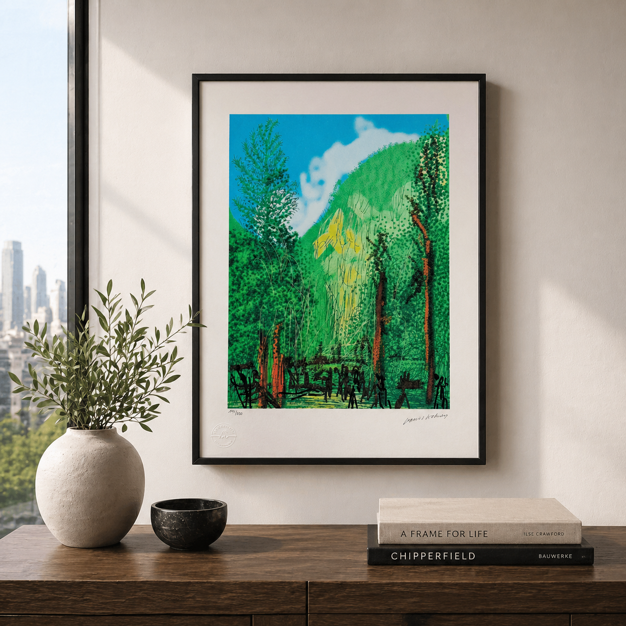 David Hockney Foresta con 4 alberi Litografia Archi 300 g/mq 42x59 cm