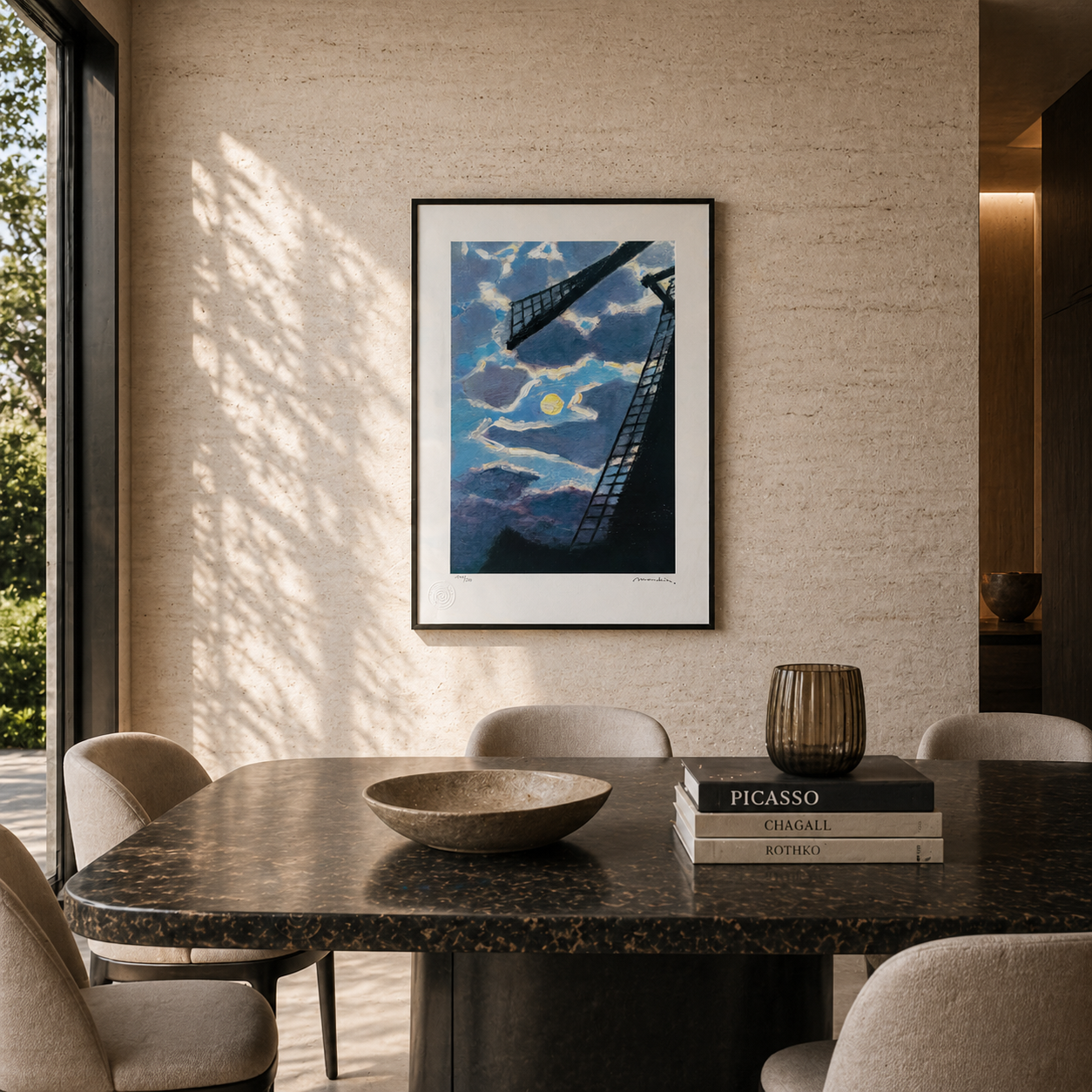 Piet Mondriaan Mulino a vento con luna Litografia Archi 300gsm 42x59 cm