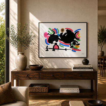 Joan Miró composizione orizzontale dinamica Litografia Arches 300gsm 42x59 cm
