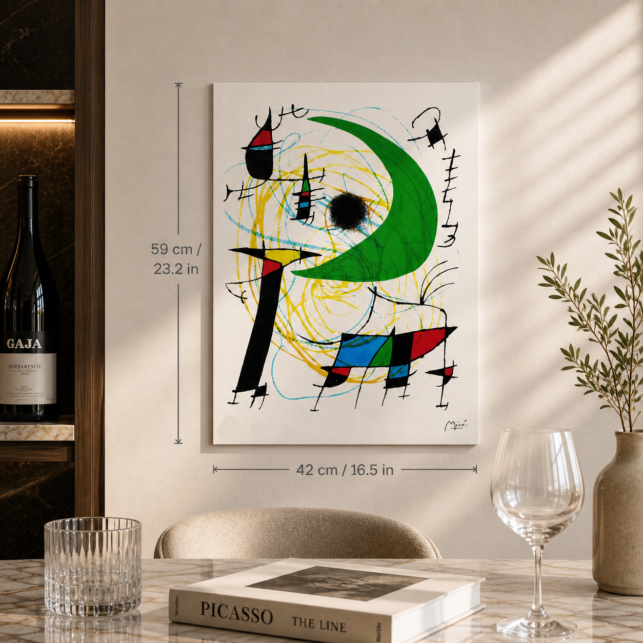 Joan Miró composizione circolare con linee Litografia Arches 300gsm 42x59 cm
