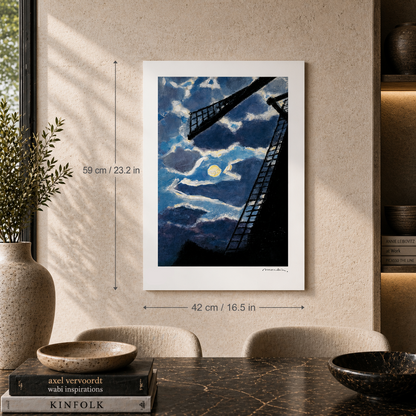 Piet Mondriaan Mulino a vento con luna Litografia Archi 300gsm 42x59 cm
