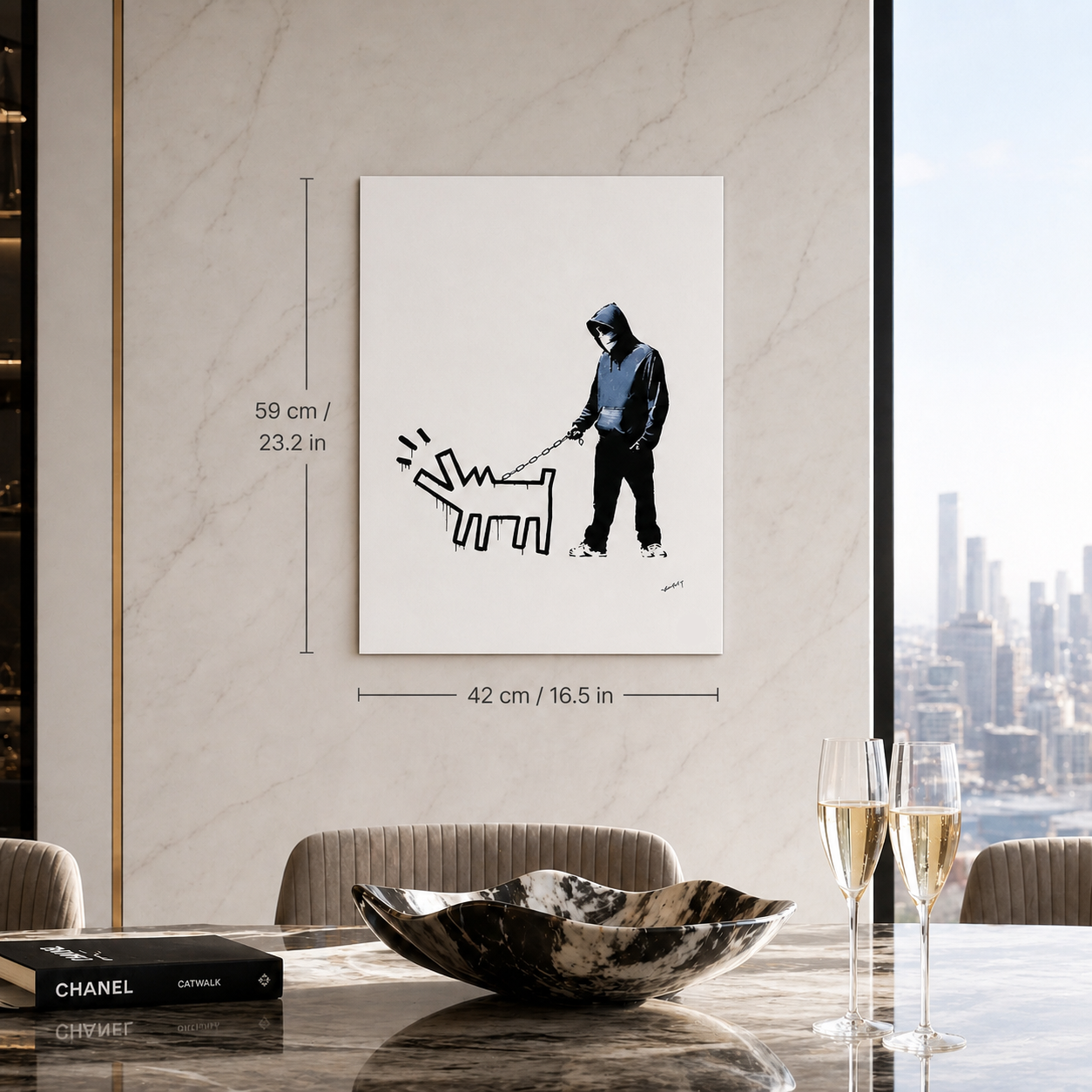 Banksy Barking Dog (Bianco) Litografia Arches 300gsm 42x59 cm