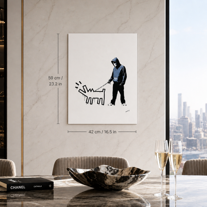 Banksy Barking Dog (Bianco) Litografia Arches 300gsm 42x59 cm
