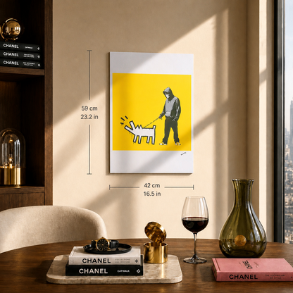 Banksy Barking Dog (Giallo) Litografia Arches 300gsm 42x59 cm