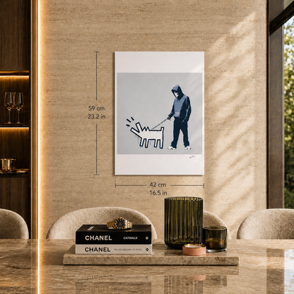 Banksy Barking Dog (Grigio) Litografia Arches 300gsm 42x59 cm