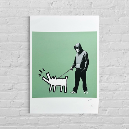 Banksy Barking Dog (Verde) Litografia Arches 300gsm 42x59 cm