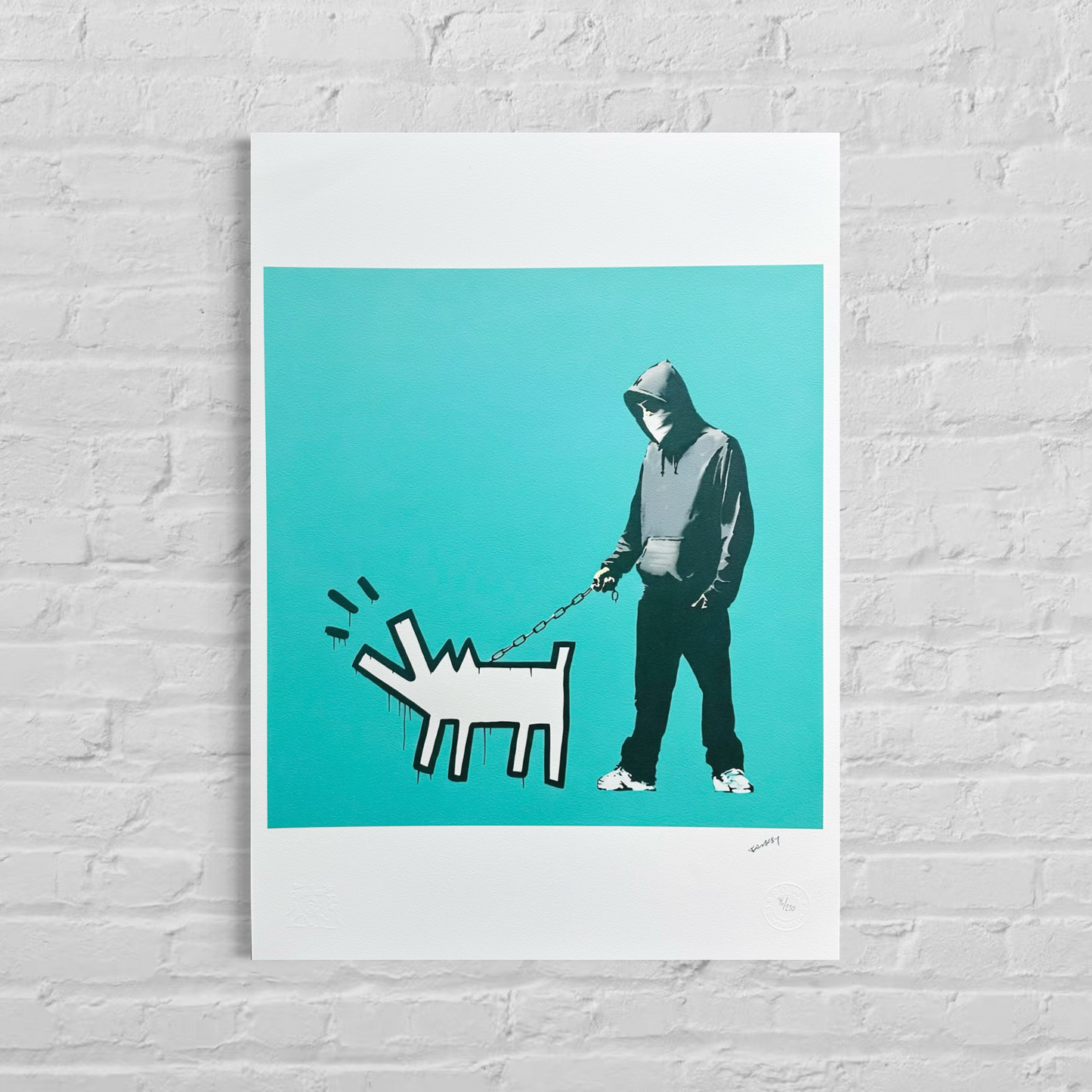 Banksy Barking Dog (Turchese) Litografia Archi 300 g/m² 42x59 cm
